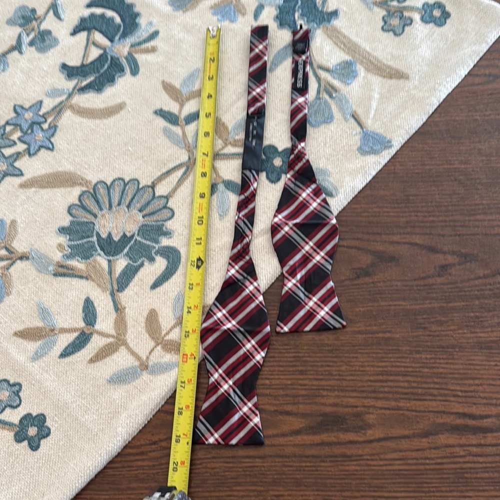 Express Plaid Bow Tie - Red and Black. 100% silk